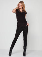 Sidse Knit Top with Lace Trim - Black