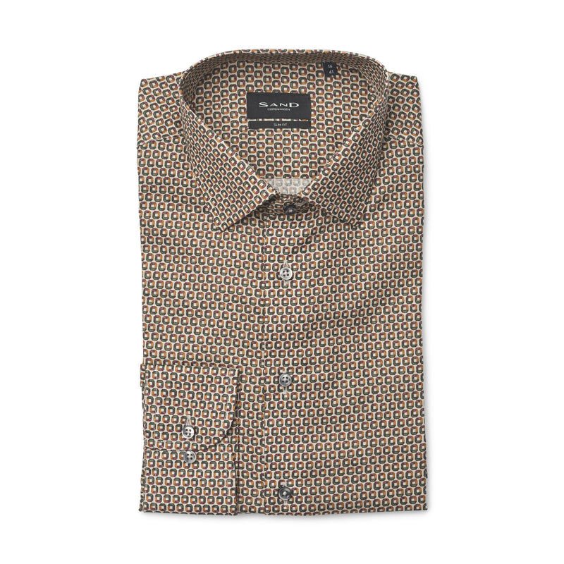 Slim Fit | Geometric Print Long Sleeve Shirt - Chocolate Brown