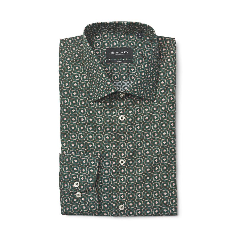 Slim Fit | Retro Printed Cotton Poplin Long Sleeve Shirt - Green