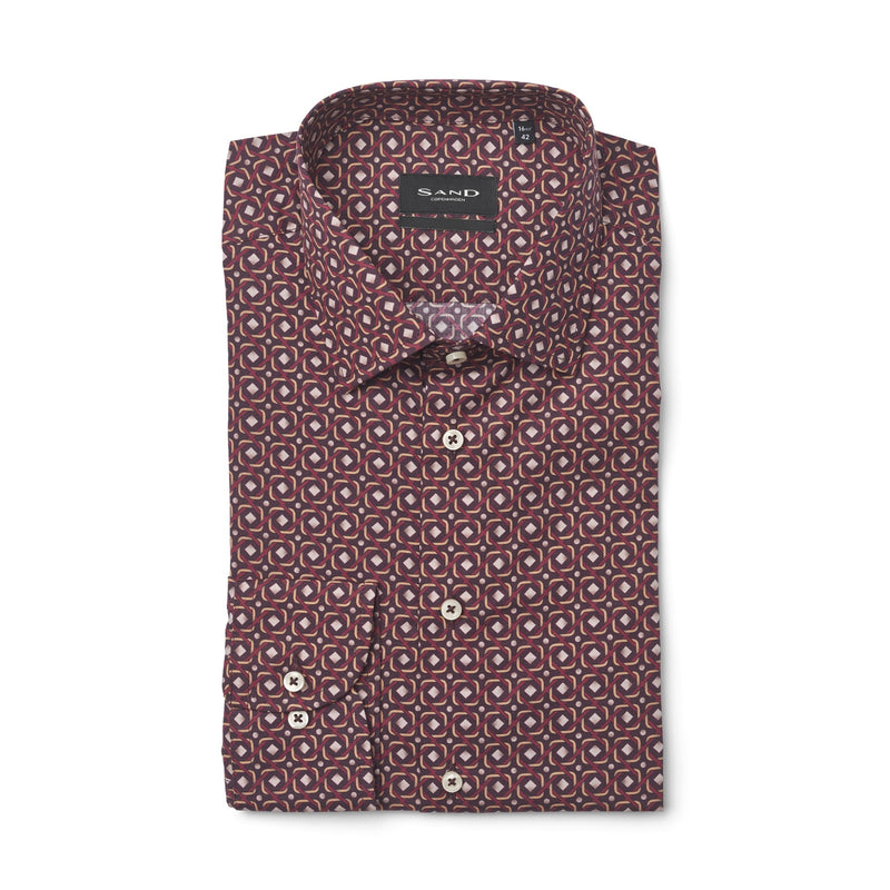 Modern Fit | Retro Printed Cotton Poplin Long Sleeve Shirt - Medium Red