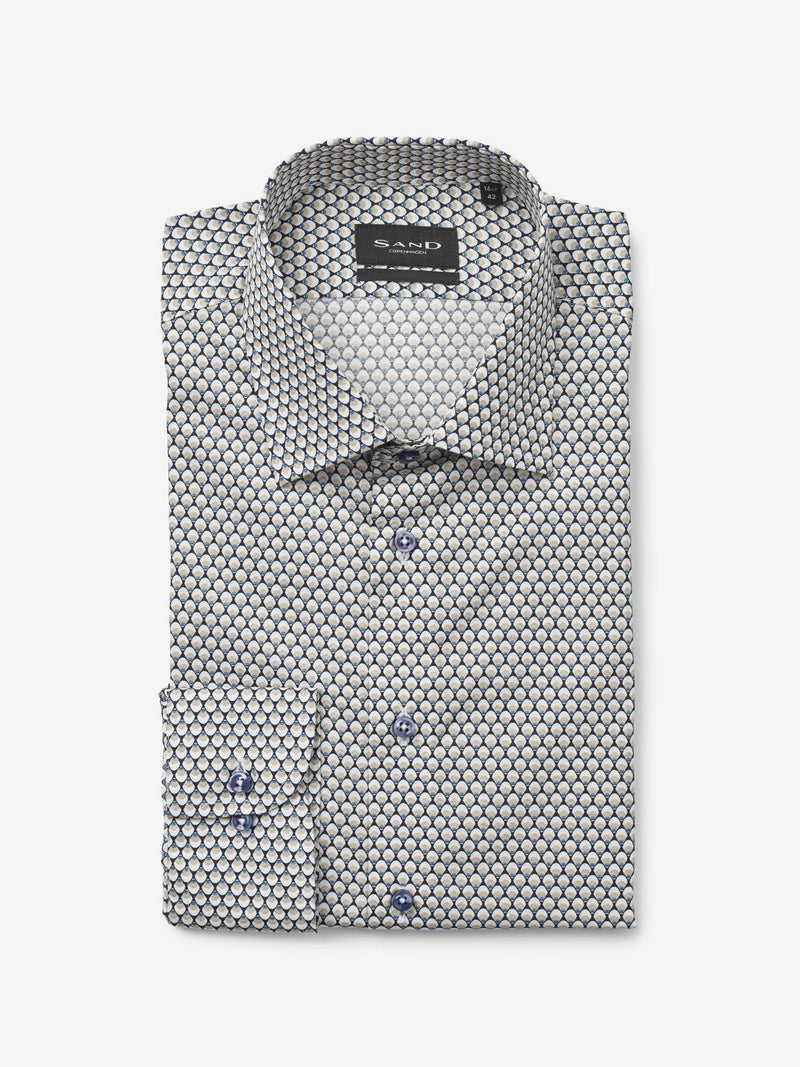 Slim Fit | Rounded Print Long Sleeve Shirt - Natural Creme