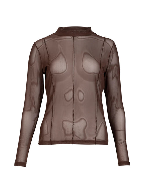 Mesh Long Sleeve Top - Dark Brown