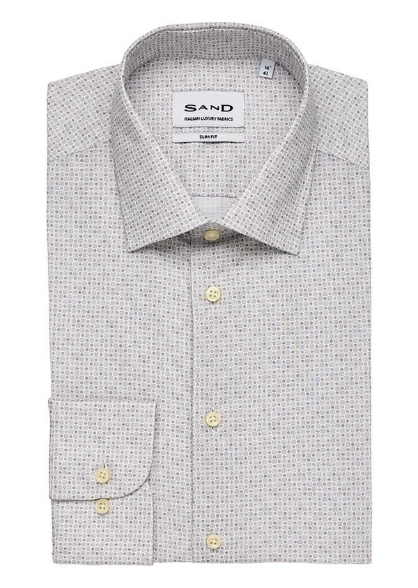 Modern Fit | Small Geo Print Long Sleeve Shirt - Light Grey