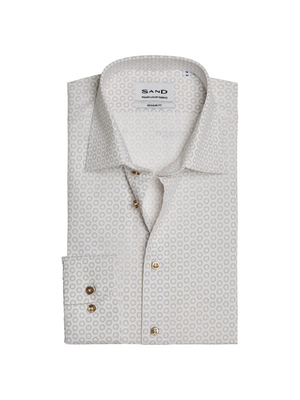 Slim Fit | Printed Fine Cotton Long Sleeve Shirt - White