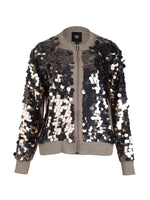 Yalia Lightweight Sequin Bomber Jacket - Mud