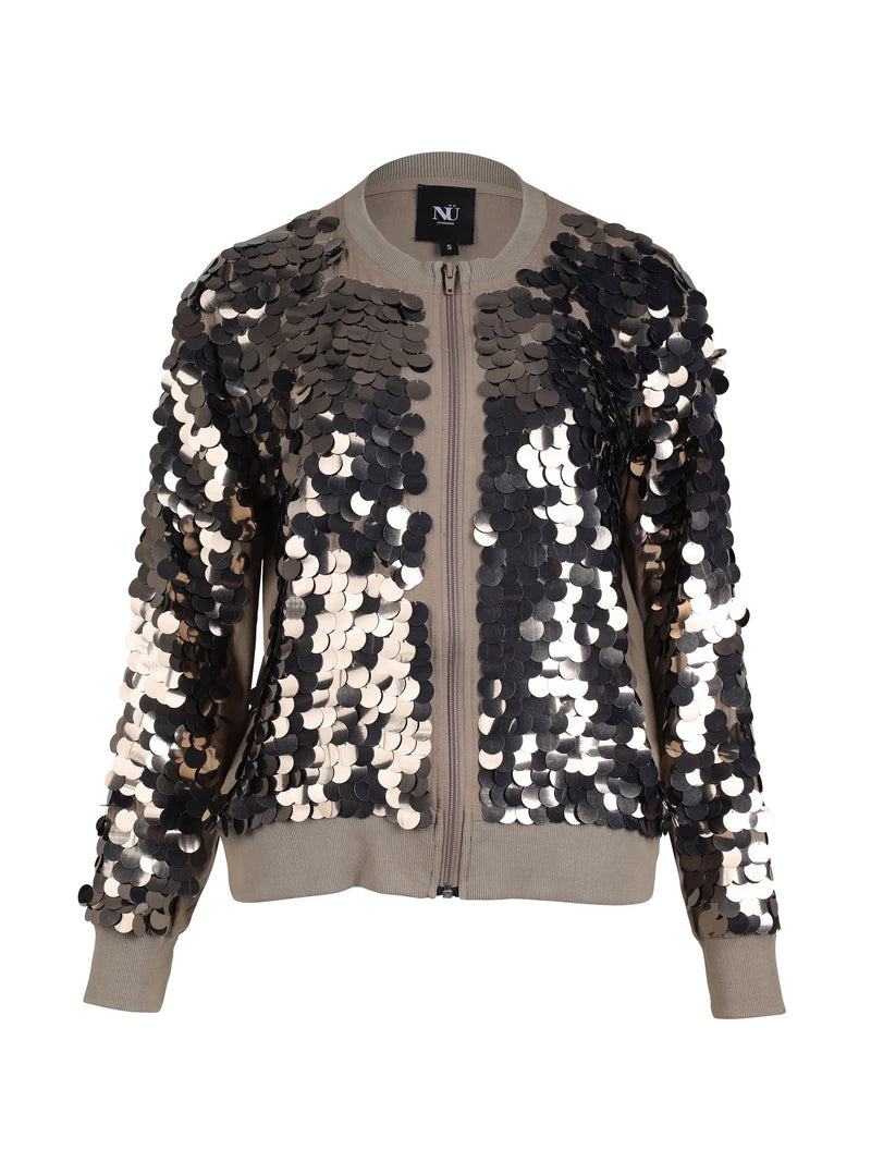 Yalia Lightweight Sequin Bomber Jacket - Mud
