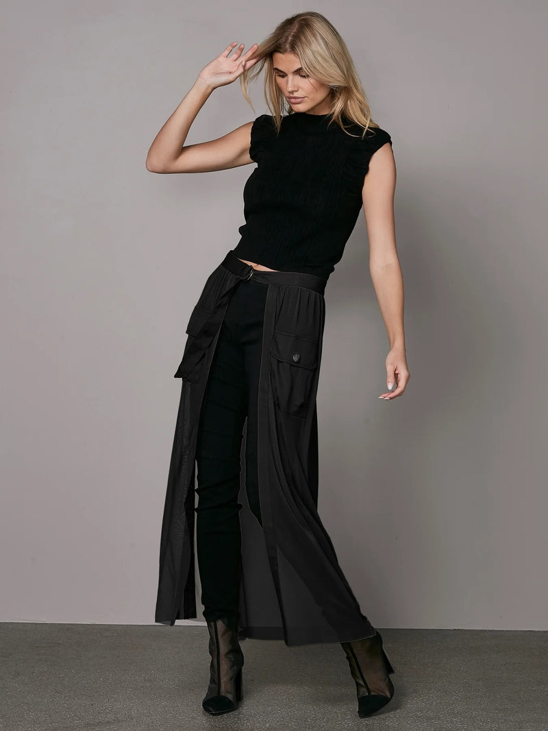 Yve Mesh Wrap Skirt - Black