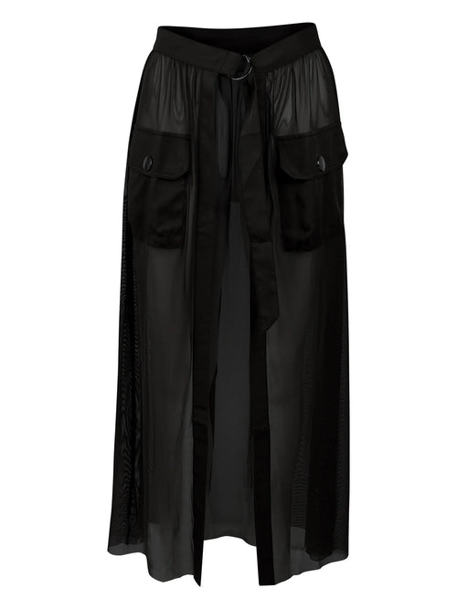 Yve Mesh Wrap Skirt - Black