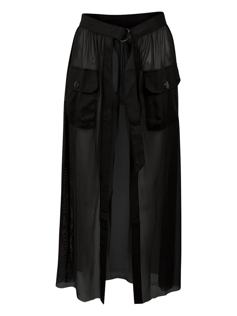 Yve Mesh Wrap Skirt - Black