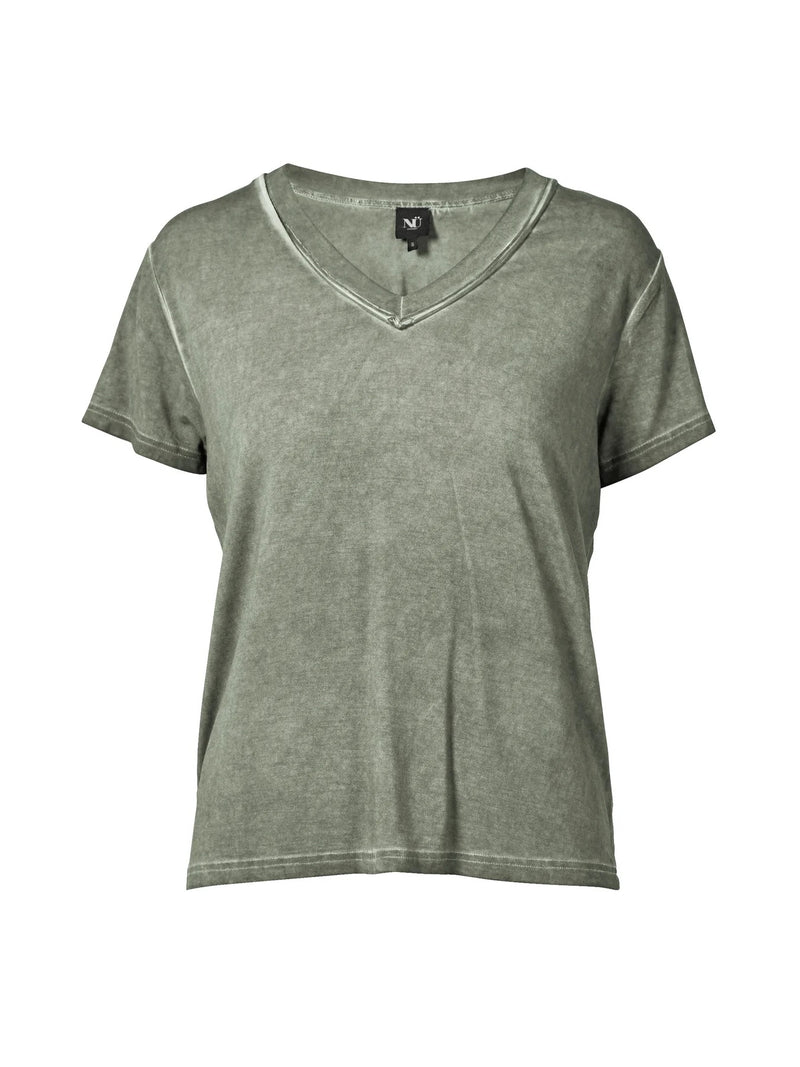 Raw Edge V-Neck T-Shirt - Olive
