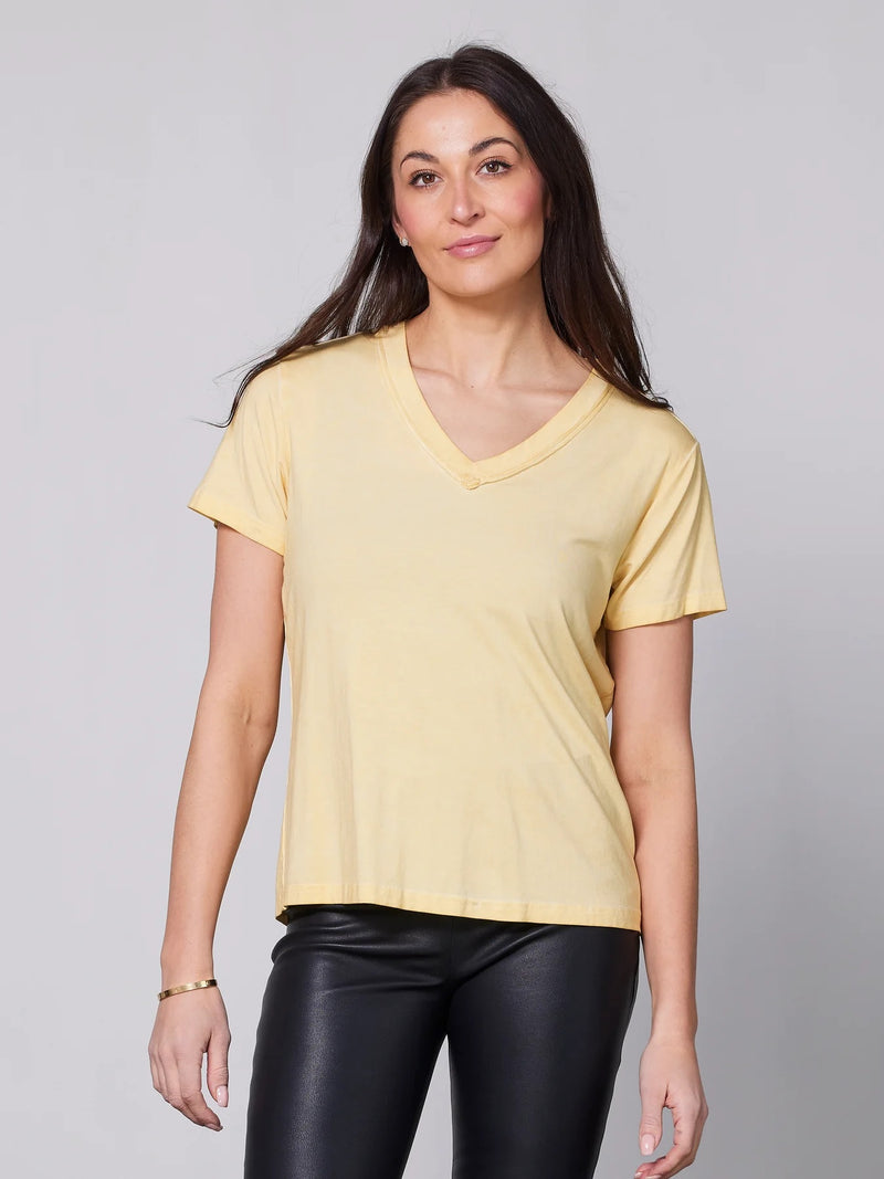Raw Edge V-Neck T-Shirt - Yellow