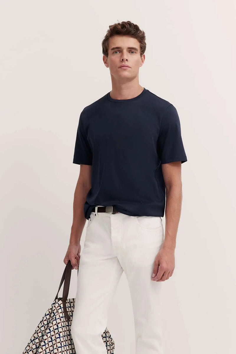 Cotton Crewneck T-Shirt - Navy