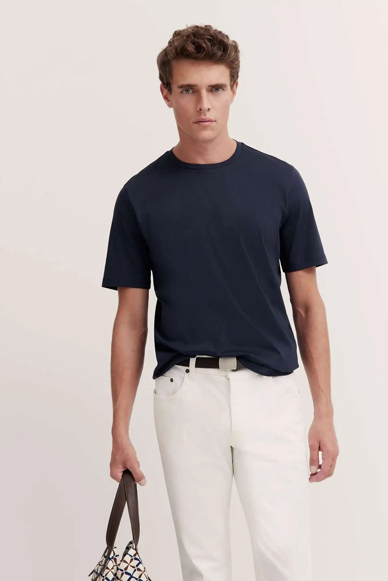 Cotton Crewneck T-Shirt - Navy