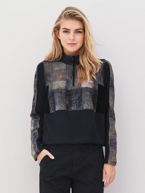 Anna Printed Pullover with Drawstring - Black Mix