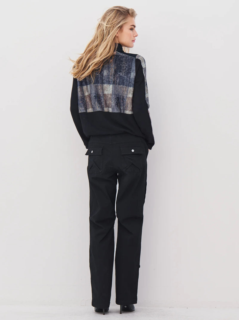 Anna Printed Pullover with Drawstring - Black Mix