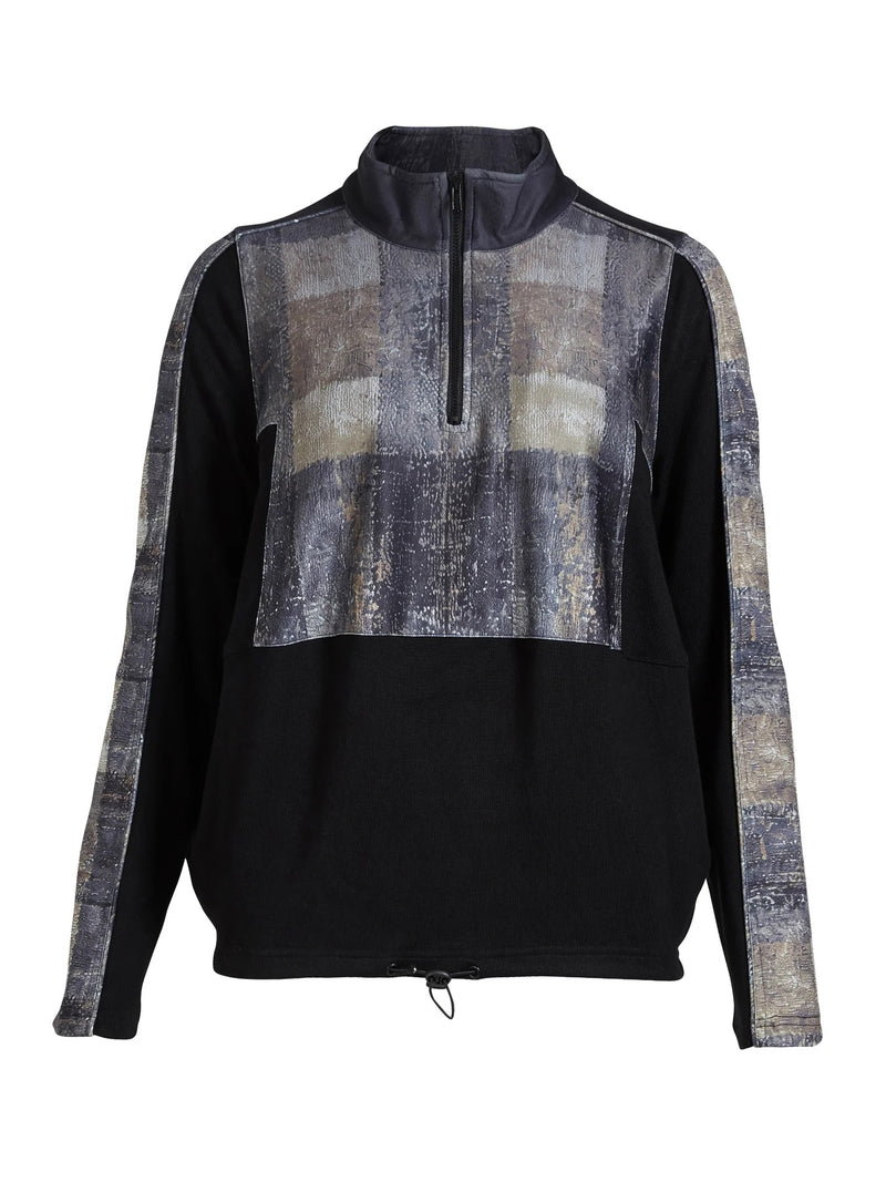 Anna Printed Pullover with Drawstring - Black Mix