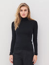 Fitted Turtleneck Top with Ruffled Edges - Black