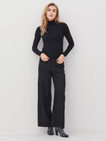 Fitted Turtleneck Top with Ruffled Edges - Black