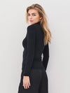 Fitted Turtleneck Top with Ruffled Edges - Black
