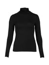 Fitted Turtleneck Top with Ruffled Edges - Black