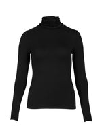 Fitted Turtleneck Top with Ruffled Edges - Black