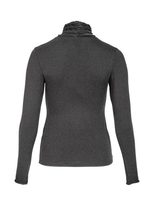 Fitted Turtleneck Top with Ruffled Edges - Grey