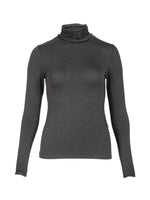 Fitted Turtleneck Top with Ruffled Edges - Grey