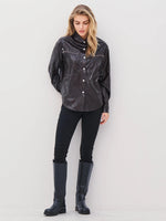 Leather Style Shrit Jacket - Brown