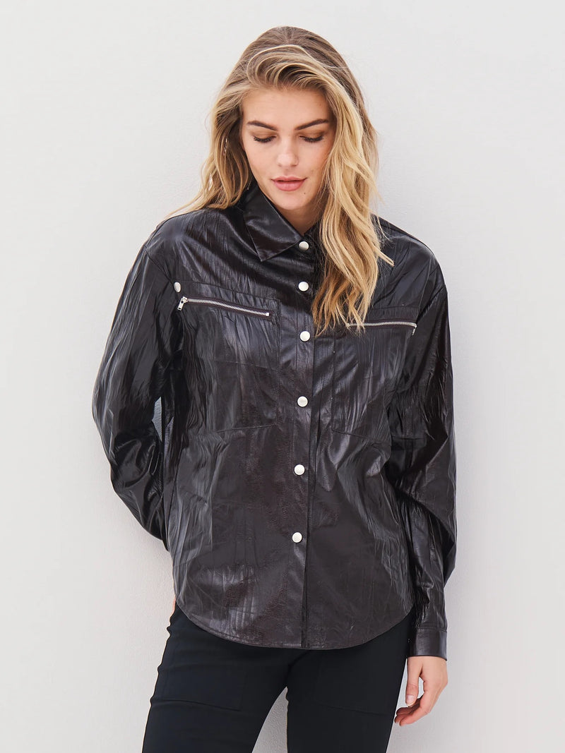 Leather Style Shrit Jacket - Brown