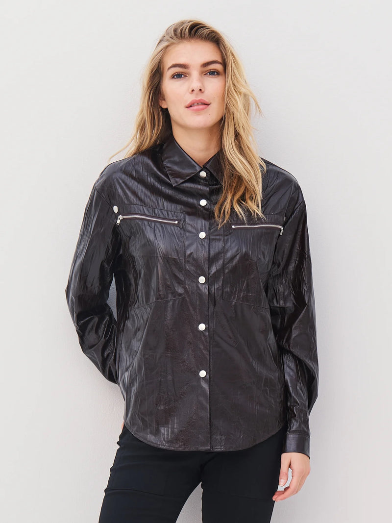 Leather Style Shrit Jacket - Brown
