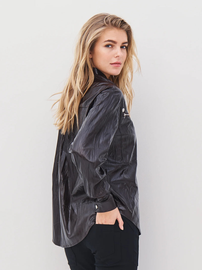 Leather Style Shrit Jacket - Brown