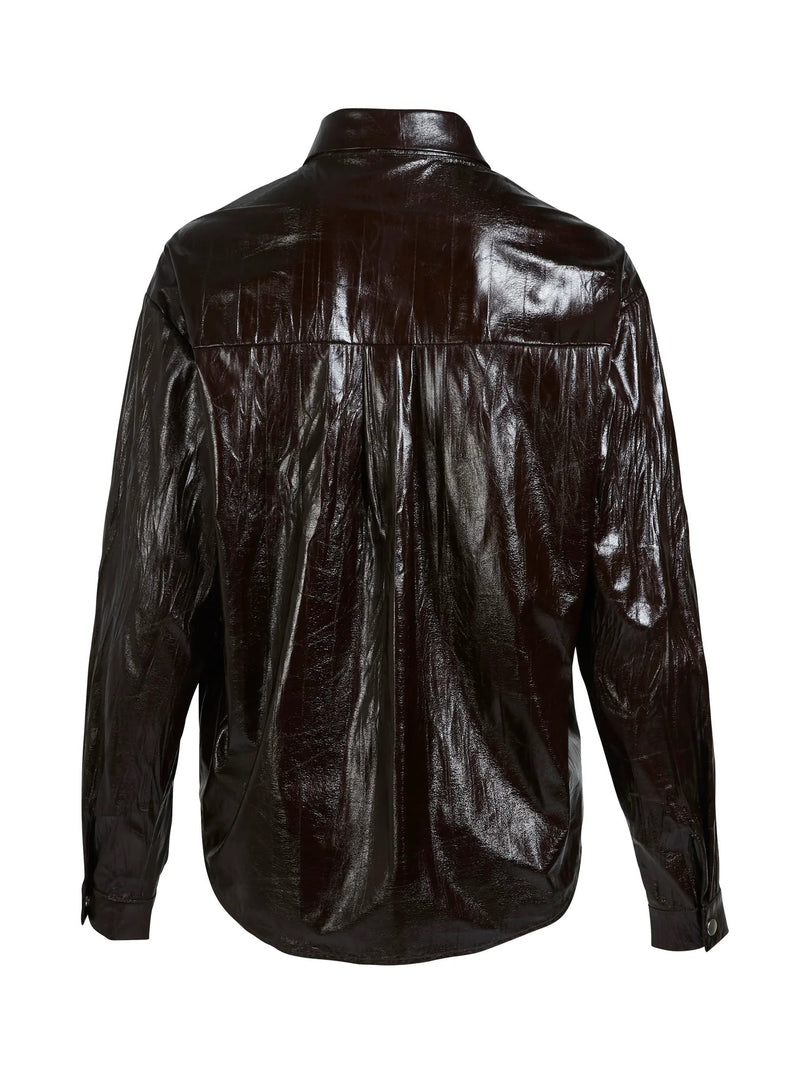 Leather Style Shrit Jacket - Brown