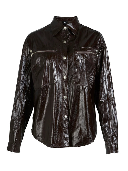 Leather Style Shrit Jacket - Brown