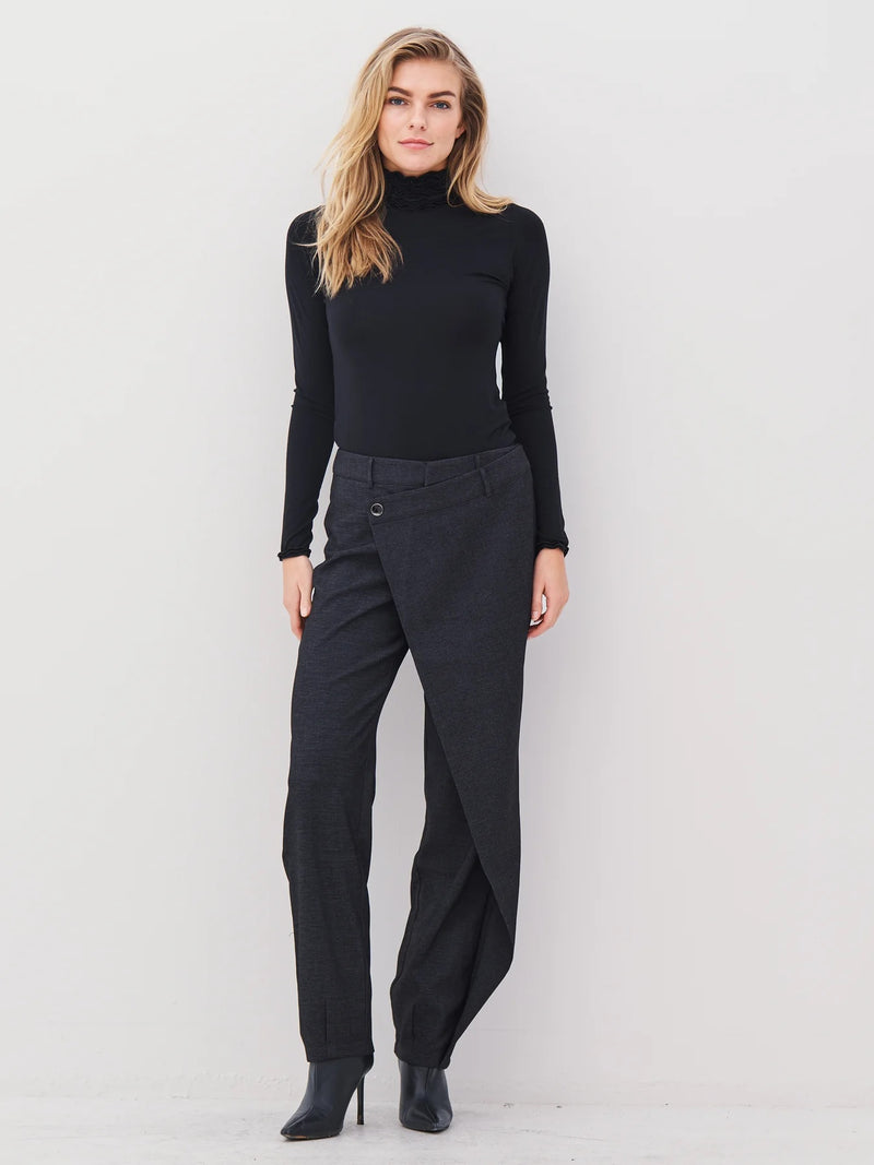 Angela Asymmetric Wrap Trousers - Black Mix