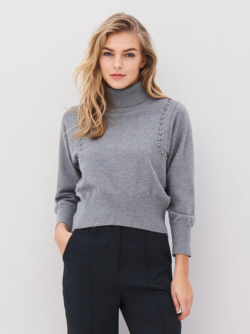Adia Studded Turtleneck - Grey