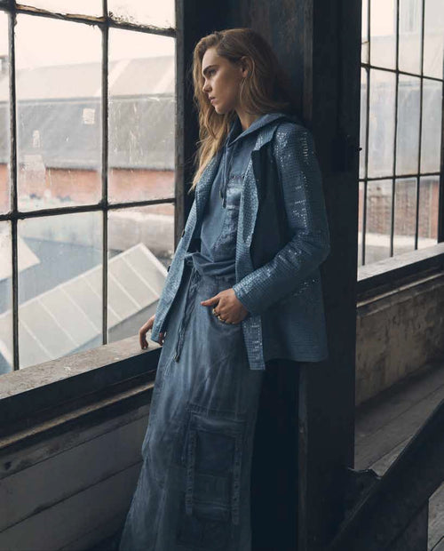 Double Breasted Patterned Blazer - Blue