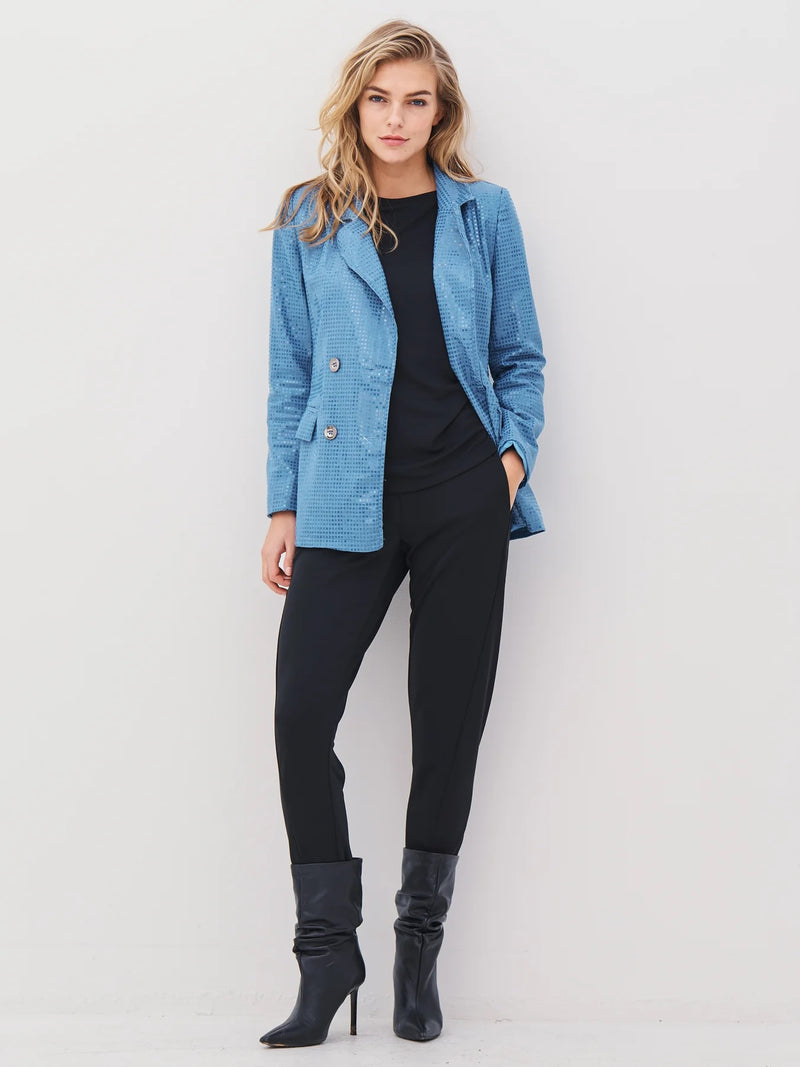 Double Breasted Patterned Blazer - Blue