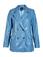 Double Breasted Patterned Blazer - Blue