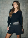 Blake Knit Sweater with Embellished Shoulder - Black