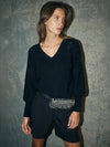 Blake Knit Sweater with Embellished Shoulder - Black