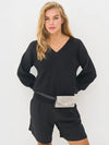 Blake Knit Sweater with Embellished Shoulder - Black