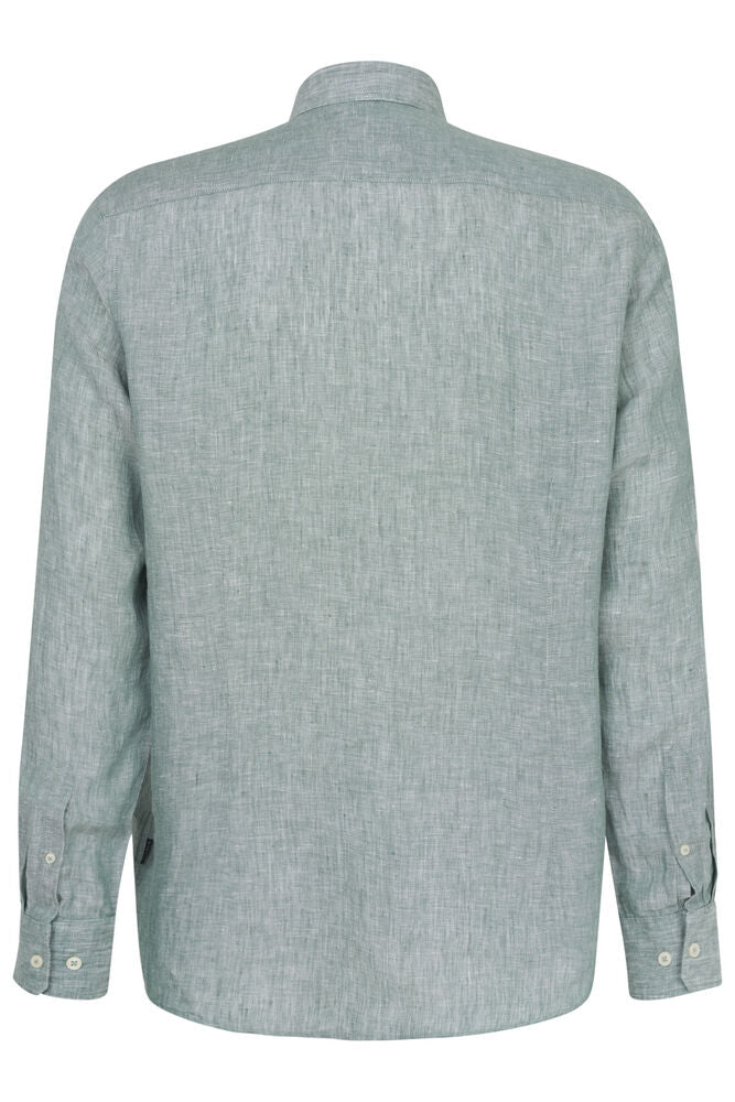 Pure Linen Long Sleeve Shirt - Olive Green