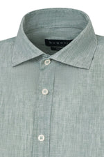 Pure Linen Long Sleeve Shirt - Olive Green