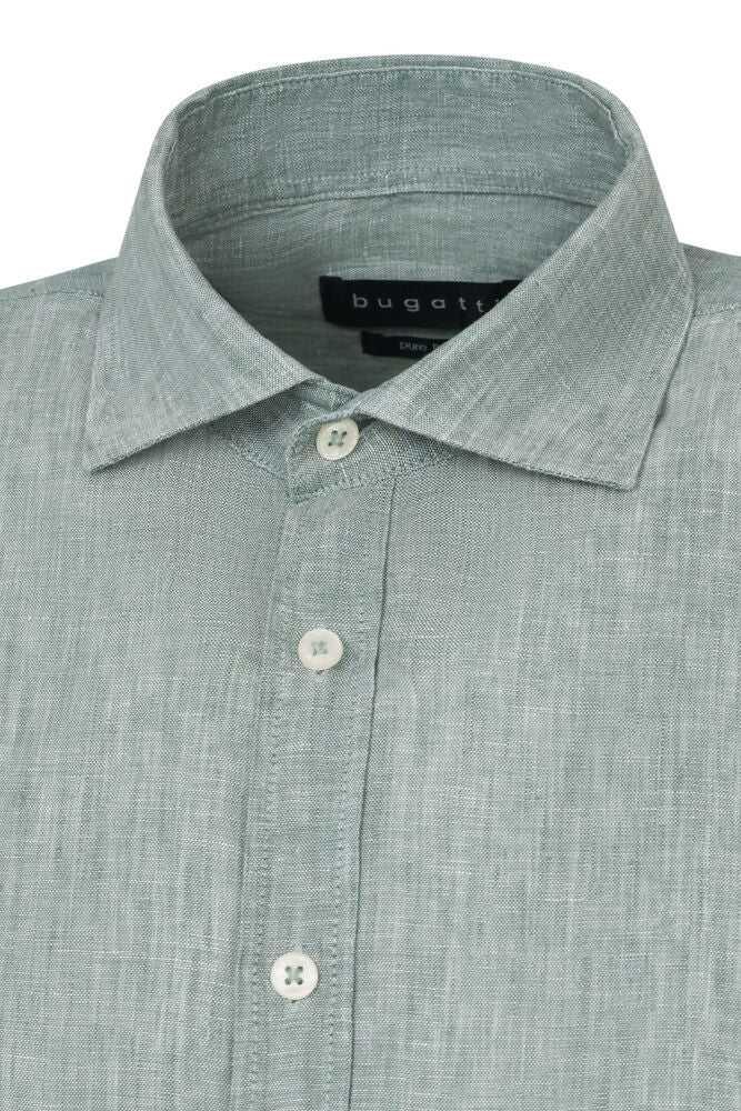 Pure Linen Long Sleeve Shirt - Olive Green