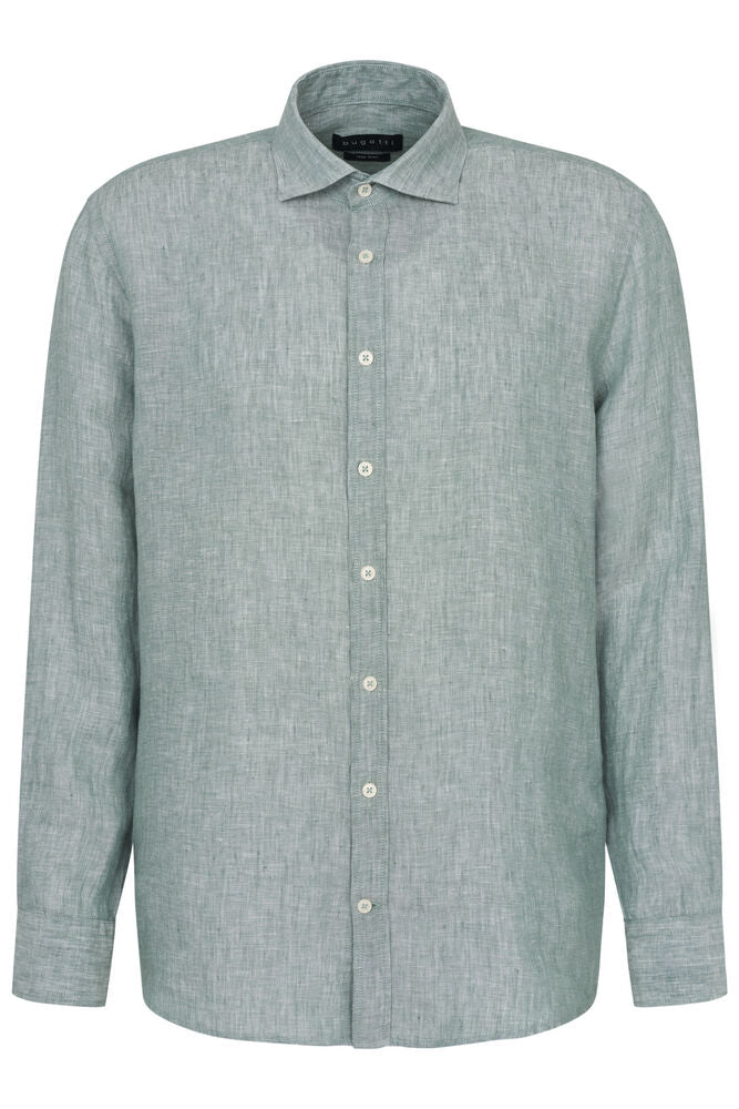 Pure Linen Long Sleeve Shirt - Olive Green
