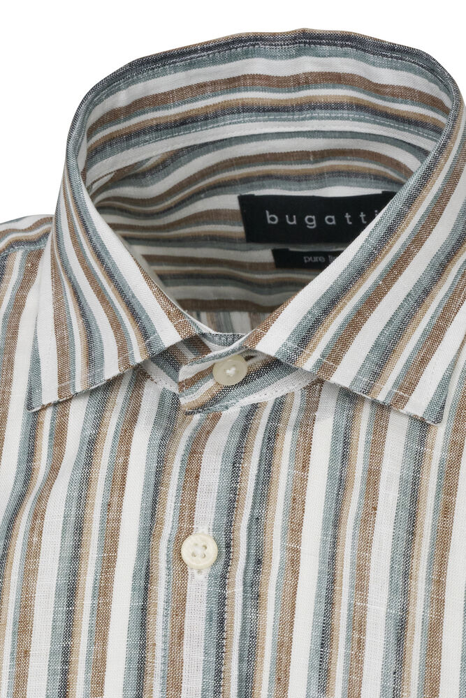 Striped Linen Long Sleeve Shirt - Olive