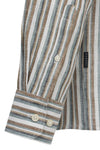 Striped Linen Long Sleeve Shirt - Olive