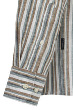 Striped Linen Long Sleeve Shirt - Olive