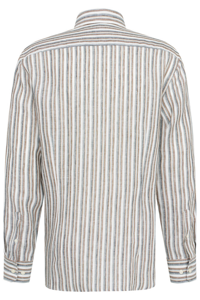 Striped Linen Long Sleeve Shirt - Olive