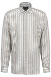 Striped Linen Long Sleeve Shirt - Olive
